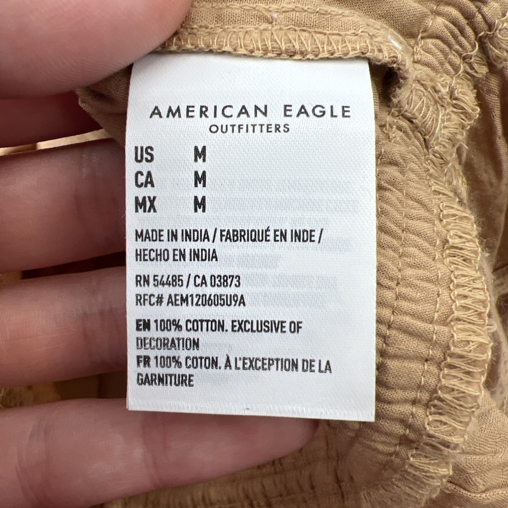 American Eagle Milkmaid Top Sz M Tan Cottage Peasant Boho Crochet Lace Coquette - Picture 11 of 15